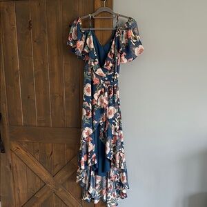 Lulu's Blue High Low Sundress with Flutter Sleeves